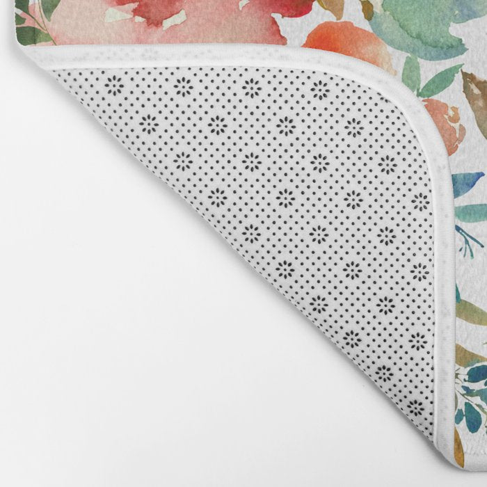 Red Turquoise Teal Floral Watercolor Bath Mat Gallery Image 2