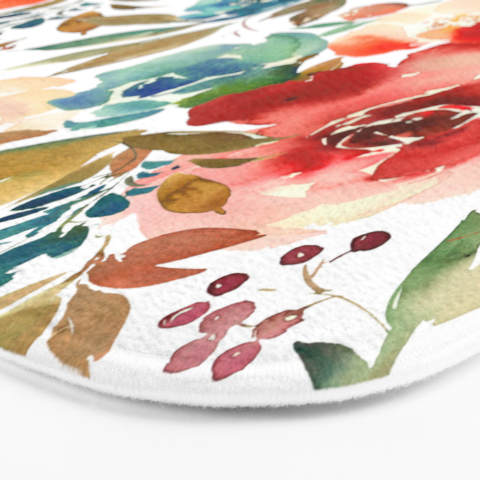 Red Turquoise Teal Floral Watercolor Bath Mat Gallery Image 3