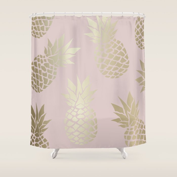 Glam, Pineapple Art, Pink Aesthetic with Gold Shower Curtain Gallery Image 1