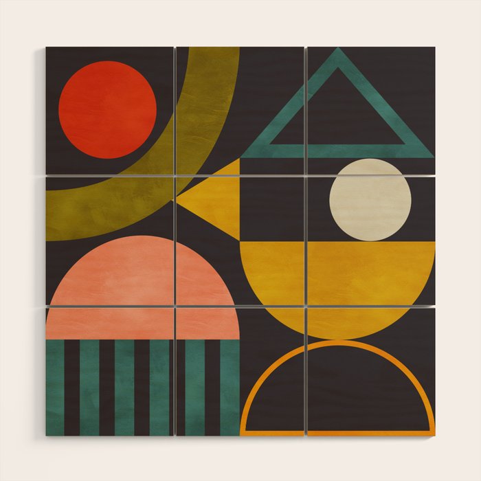 mid century bauhaus geometry abstract 2020 Wood Wall Art Gallery Image 1