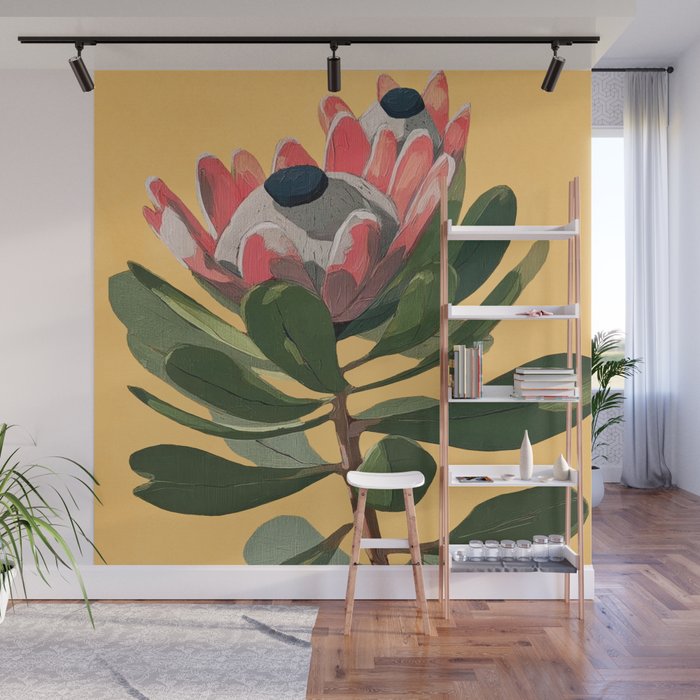 Protea Bloom with Sage Leaves Wall Mural Gallery Image 1