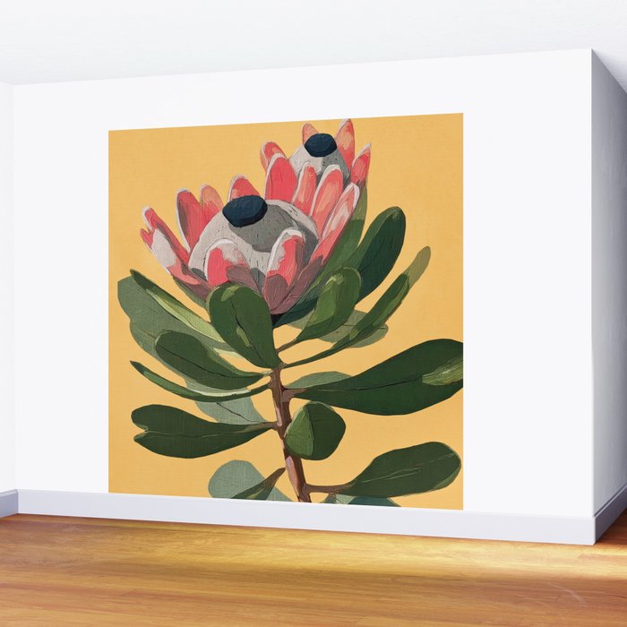 Protea Bloom with Sage Leaves Wall Mural Gallery Image 2