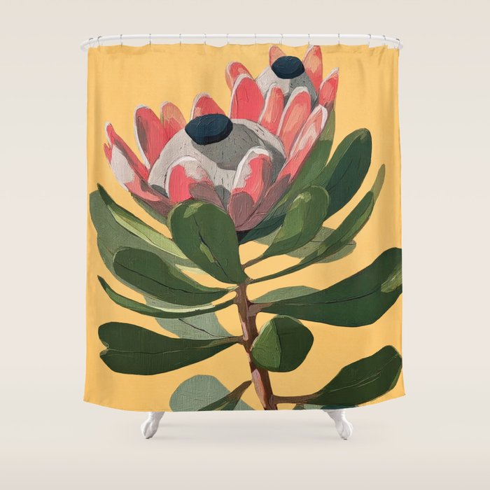 Protea Bloom with Sage Leaves Shower Curtain Gallery Image 1