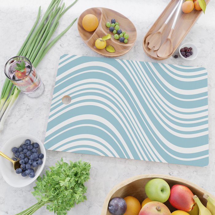 Wavy Stripes XXXV - Sky Blue Cutting Board Gallery Image 2