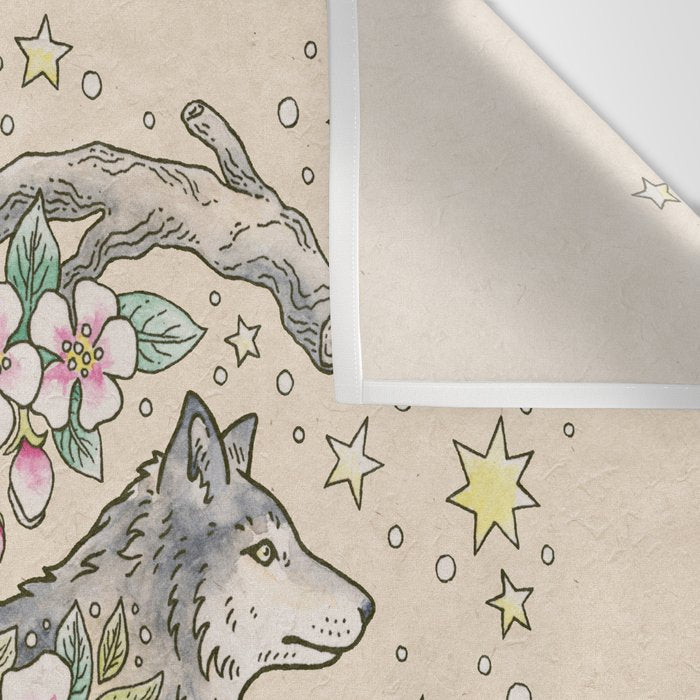 Wolf & Wild Apple Blossoms | Botanical Animal Art Wall Tapestry Gallery Image 3