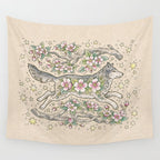 Wolf & Wild Apple Blossoms | Botanical Animal Art Wall Tapestry Gallery Image 4