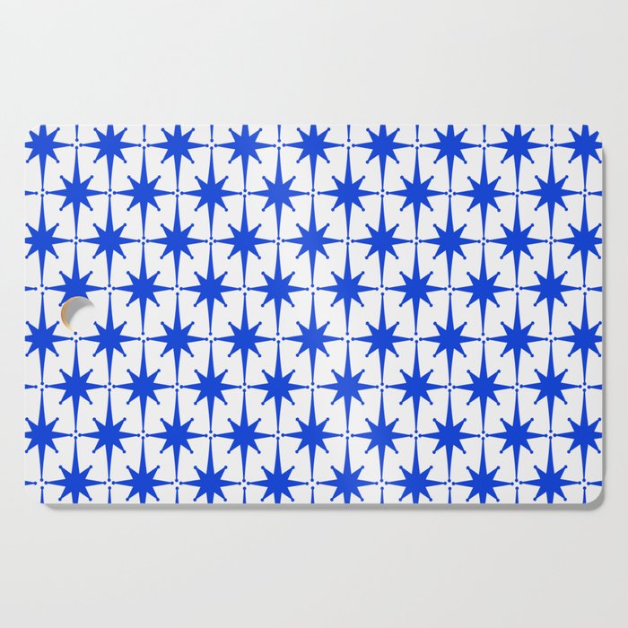 Mid Century Modern Atomic Age Starburst Stars Pattern Royal Blue and White Cutting Board Gallery Image 1