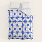 Mid Century Modern Atomic Age Starburst Stars Pattern Royal Blue and White Duvet Cover Gallery Image 6