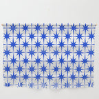 Mid Century Modern Atomic Age Starburst Stars Pattern Royal Blue and White Wall Hanging Gallery Image 1