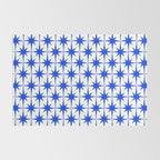 Mid Century Modern Atomic Age Starburst Stars Pattern Royal Blue and White Rug Gallery Image 2