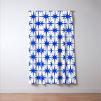 Mid Century Modern Atomic Age Starburst Stars Pattern Royal Blue and White Window Curtain Gallery Image 3