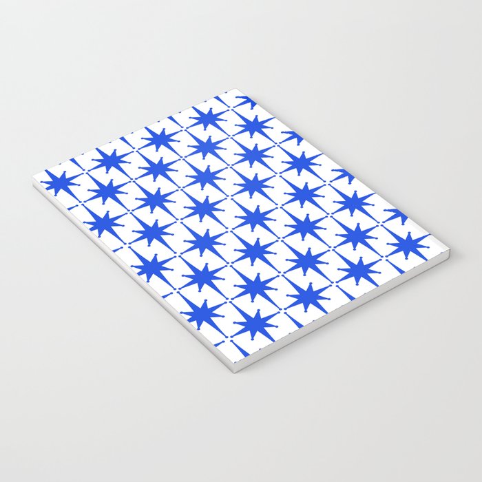 Mid Century Modern Atomic Age Starburst Stars Pattern Royal Blue and White Notebook Gallery Image 3