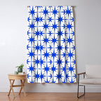 Mid Century Modern Atomic Age Starburst Stars Pattern Royal Blue and White Window Curtain Gallery Image 5
