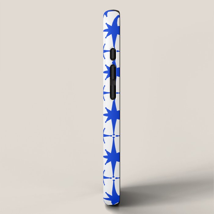 Mid Century Modern Atomic Age Starburst Stars Pattern Royal Blue and White iPhone Case Gallery Image 2