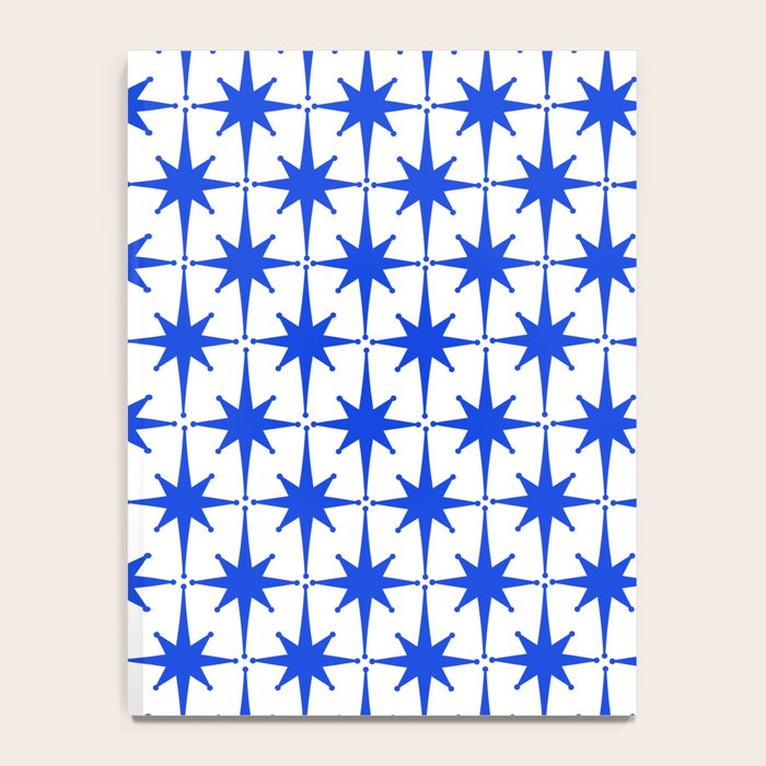 Mid Century Modern Atomic Age Starburst Stars Pattern Royal Blue and White Notebook Gallery Image 4