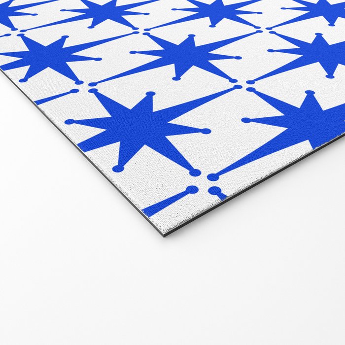 Mid Century Modern Atomic Age Starburst Stars Pattern Royal Blue and White Welcome Mat Gallery Image 2