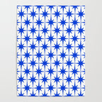 Mid Century Modern Atomic Age Starburst Stars Pattern Royal Blue and White Poster Gallery Image 4