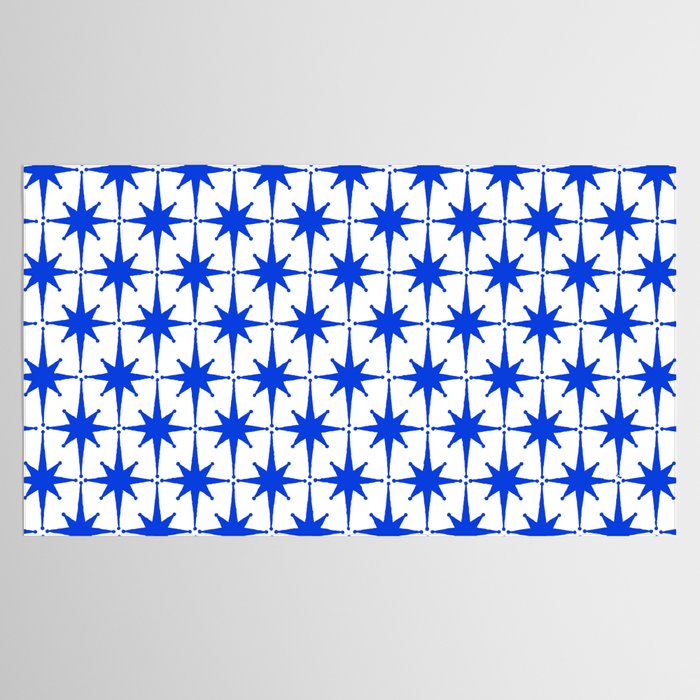 Mid Century Modern Atomic Age Starburst Stars Pattern Royal Blue and White Tablecloth Gallery Image 2