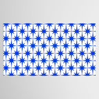 Mid Century Modern Atomic Age Starburst Stars Pattern Royal Blue and White Tablecloth Gallery Image 2