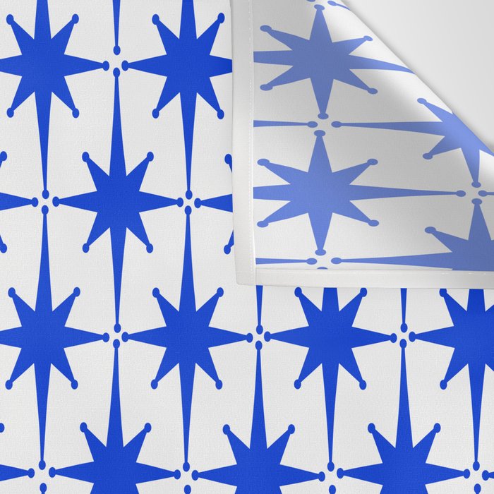 Mid Century Modern Atomic Age Starburst Stars Pattern Royal Blue and White Wall Tapestry Gallery Image 3