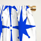 Mid Century Modern Atomic Age Starburst Stars Pattern Royal Blue and White Window Curtain Gallery Image 2
