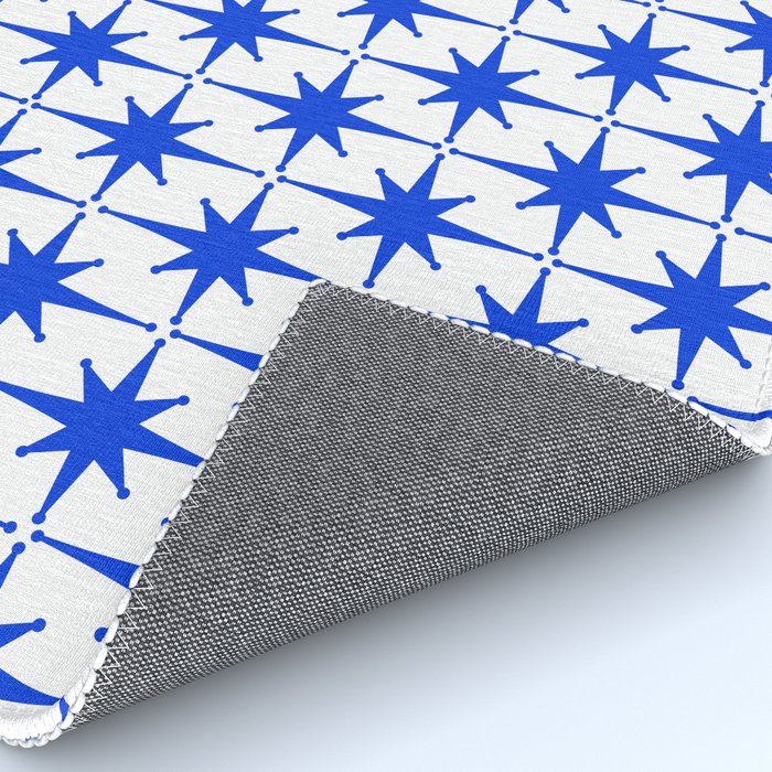Mid Century Modern Atomic Age Starburst Stars Pattern Royal Blue and White Rug Gallery Image 4