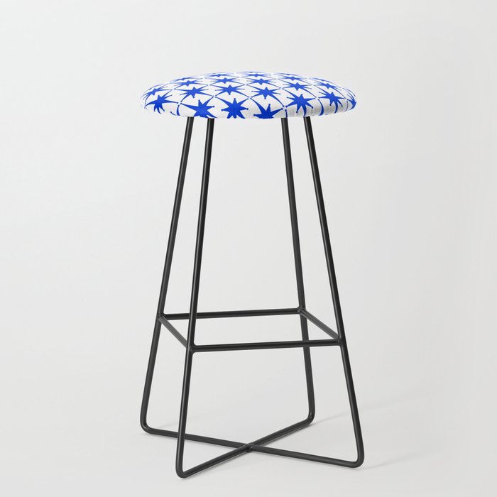 Mid Century Modern Atomic Age Starburst Stars Pattern Royal Blue and White Stool Gallery Image 1