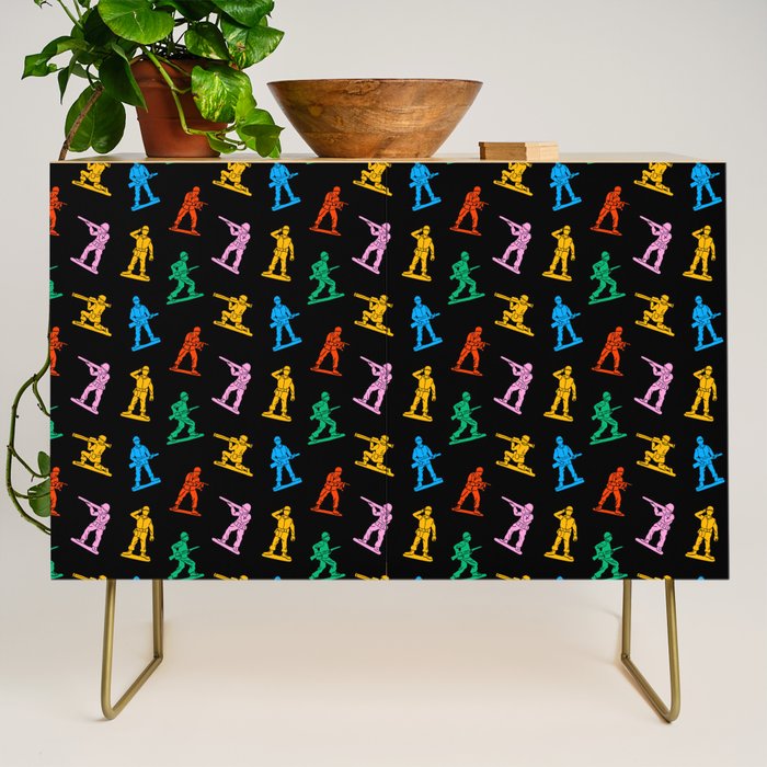 Colorful toy soldier doodle art pattern Credenza Gallery Image 1