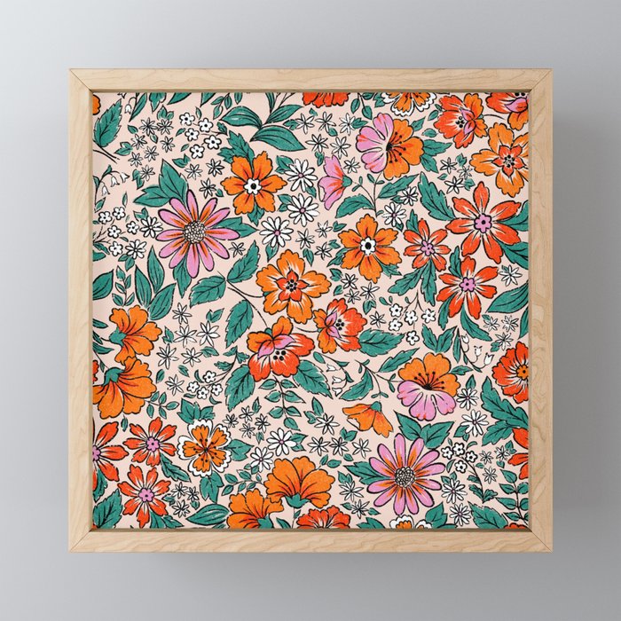 Posey - pink, orange, and teal Mini Art Print Gallery Image 1