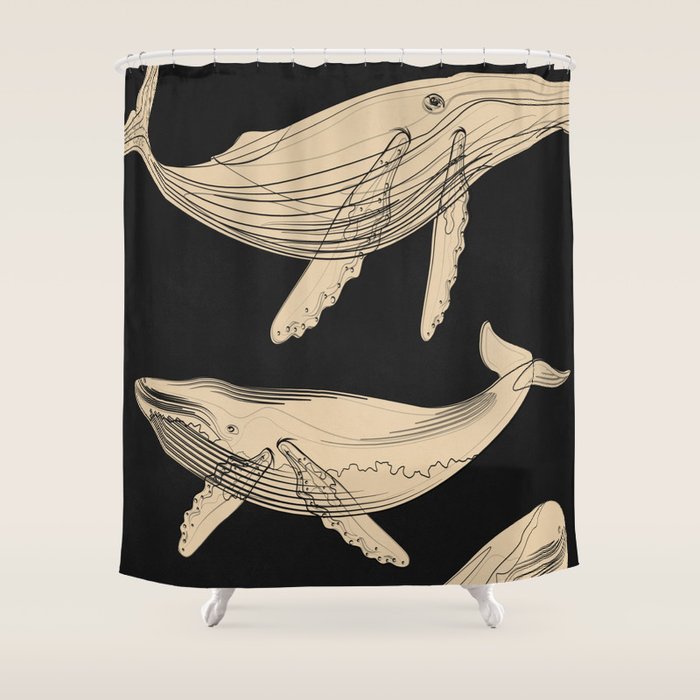 Modern Minimalist Abstract Whales 3 Shower Curtain Gallery Image 1