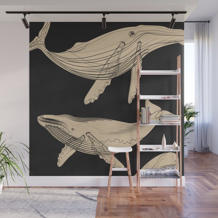 Modern Minimalist Abstract Whales 3 Wall Mural Gallery Image 1