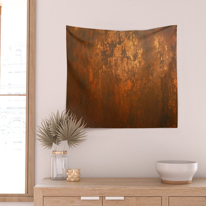 Earthy Rust Copper and Bronze Japandi Art Wall Tapestry Gallery Image 2