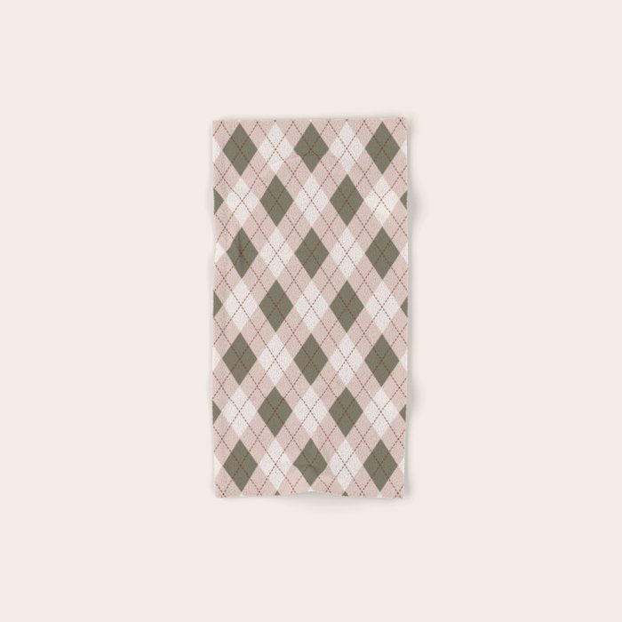 Classic Argyle Pattern Sage and Baby Pink Bath Towel Gallery Image 1