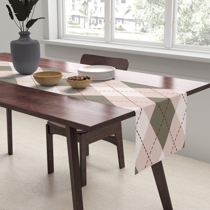 Classic Argyle Pattern Sage and Baby Pink Table Runner Gallery Image 2