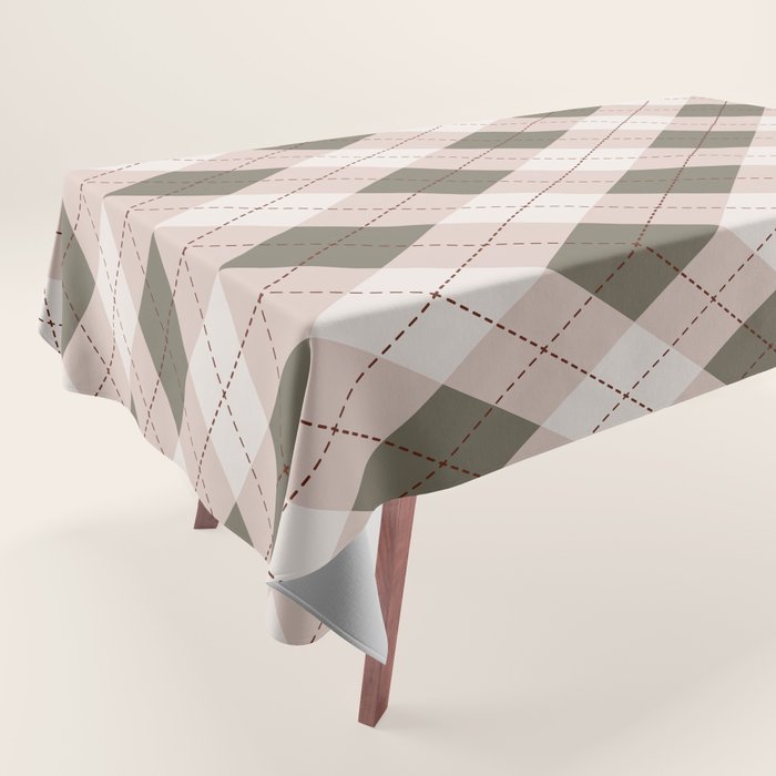 Classic Argyle Pattern Sage and Baby Pink Tablecloth Gallery Image 1