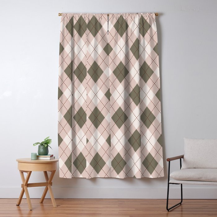 Classic Argyle Pattern Sage and Baby Pink Window Curtain Gallery Image 5