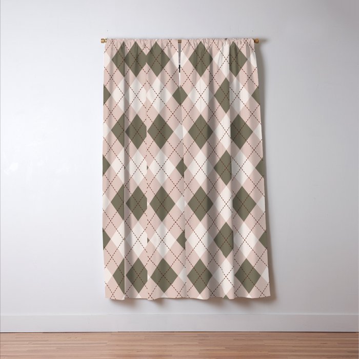 Classic Argyle Pattern Sage and Baby Pink Window Curtain Gallery Image 3