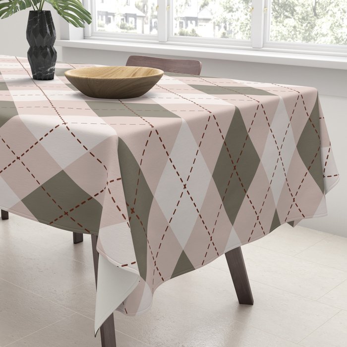 Classic Argyle Pattern Sage and Baby Pink Tablecloth Gallery Image 3