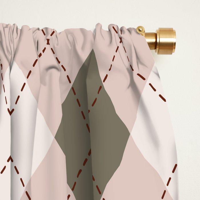 Classic Argyle Pattern Sage and Baby Pink Window Curtain Gallery Image 2