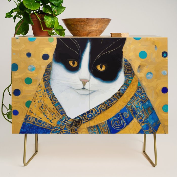 Klimt Tuxedo Cat with Golden Eyes Credenza Gallery Image 1