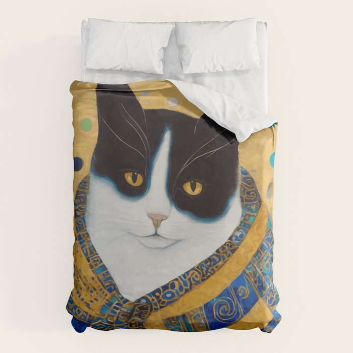 Klimt Tuxedo Cat with Golden Eyes Duvet Cover Gallery Image 6
