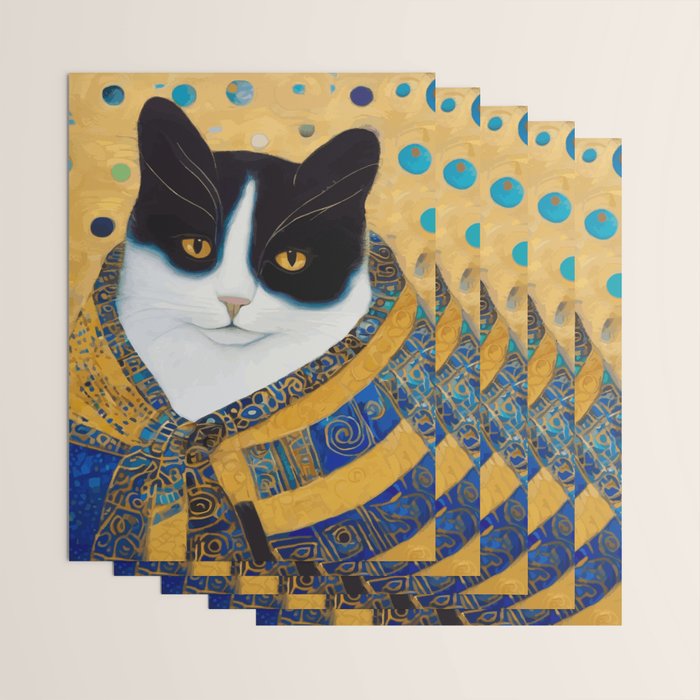 Klimt Tuxedo Cat with Golden Eyes Wrapping Paper Gallery Image 3