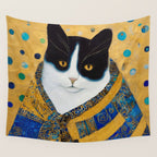 Klimt Tuxedo Cat with Golden Eyes Wall Tapestry Gallery Image 4