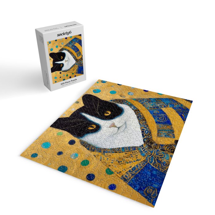 Klimt Tuxedo Cat with Golden Eyes Jigsaw Puzzle Gallery Image 2