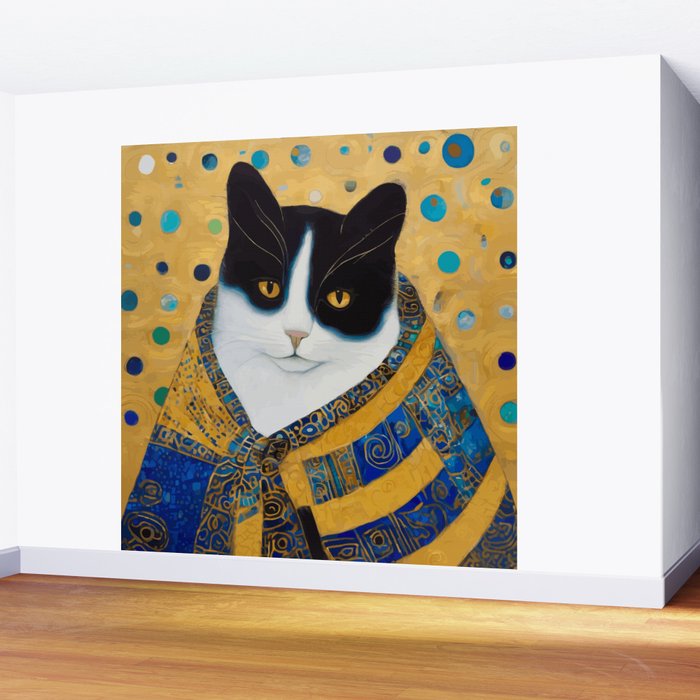 Klimt Tuxedo Cat with Golden Eyes Wall Mural Gallery Image 2
