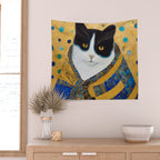 Klimt Tuxedo Cat with Golden Eyes Wall Tapestry Gallery Image 2