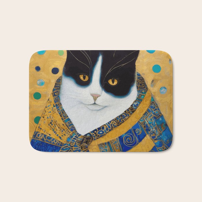 Klimt Tuxedo Cat with Golden Eyes Bath Mat Gallery Image 1
