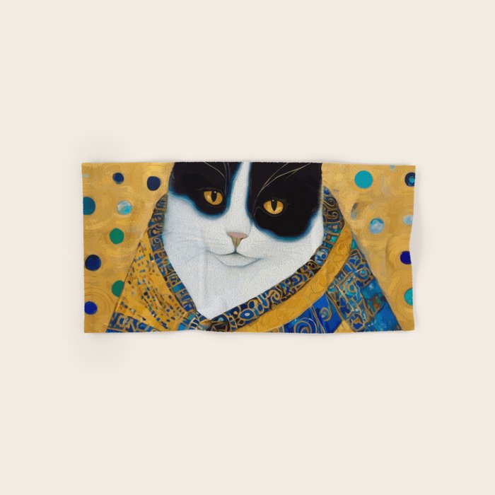 Klimt Tuxedo Cat with Golden Eyes Bath Towel Gallery Image 1