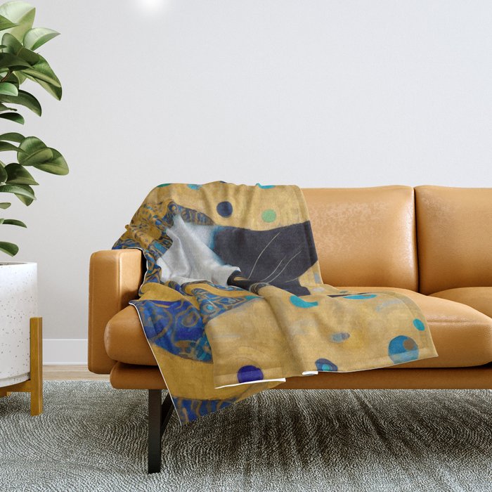 Klimt Tuxedo Cat with Golden Eyes Throw Blanket Gallery Image 1