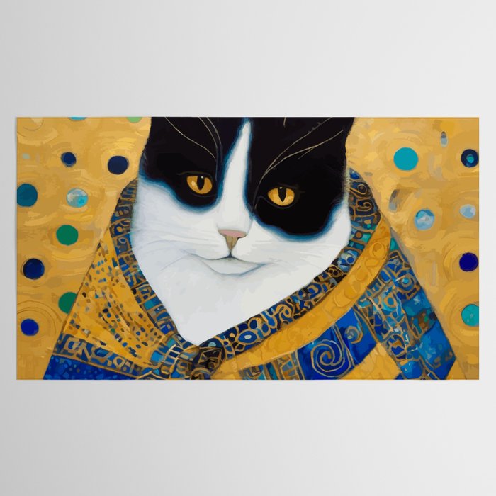 Klimt Tuxedo Cat with Golden Eyes Tablecloth Gallery Image 2